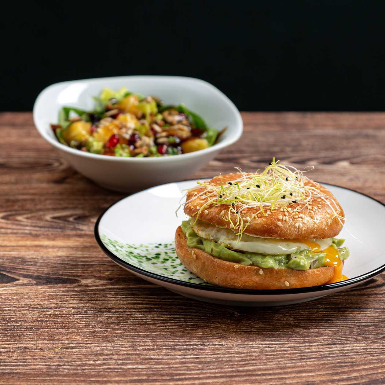 Vegetarian Bagel Guacamole + Fried Egg