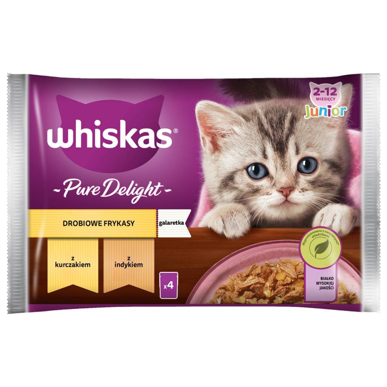 Mokra Karma Drobiowe Smaki Pure Delight Whiskas Junior 4*85g