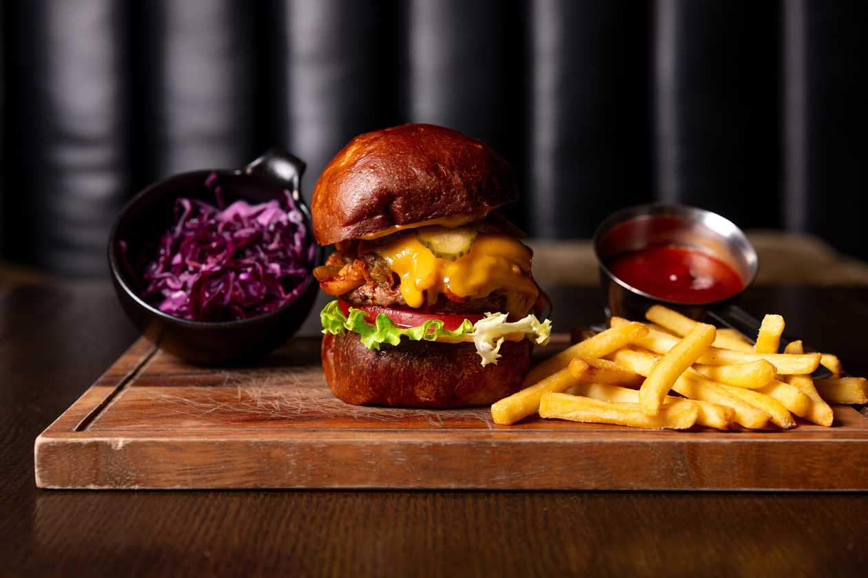 Burger with aged beef and kimchi