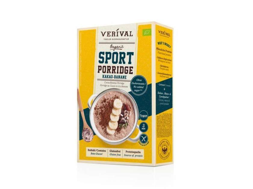 Protein vegan sports porridge gluten-free, sugar-free, cocoa banana, organic - cereals