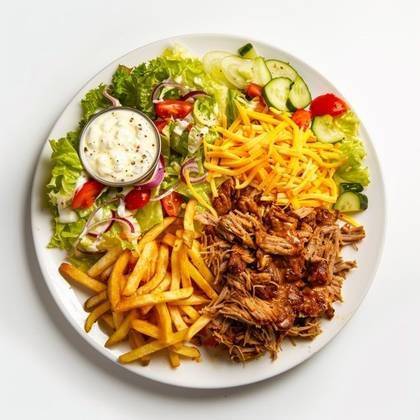 Kebab talíř velký maso, hranolky a salát