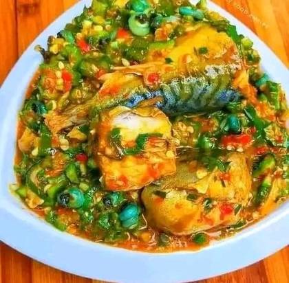 Okro Soup  with salmon fish (served with fufu or Eba)