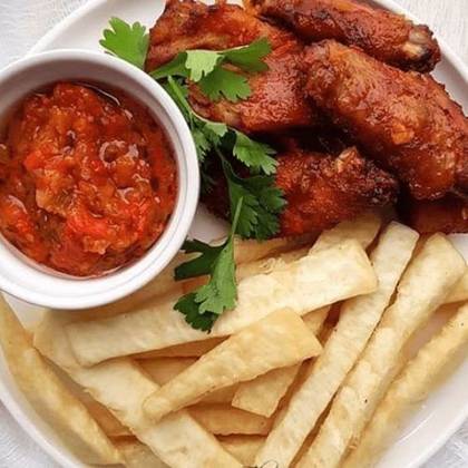 Chicken Wings and Fried yam