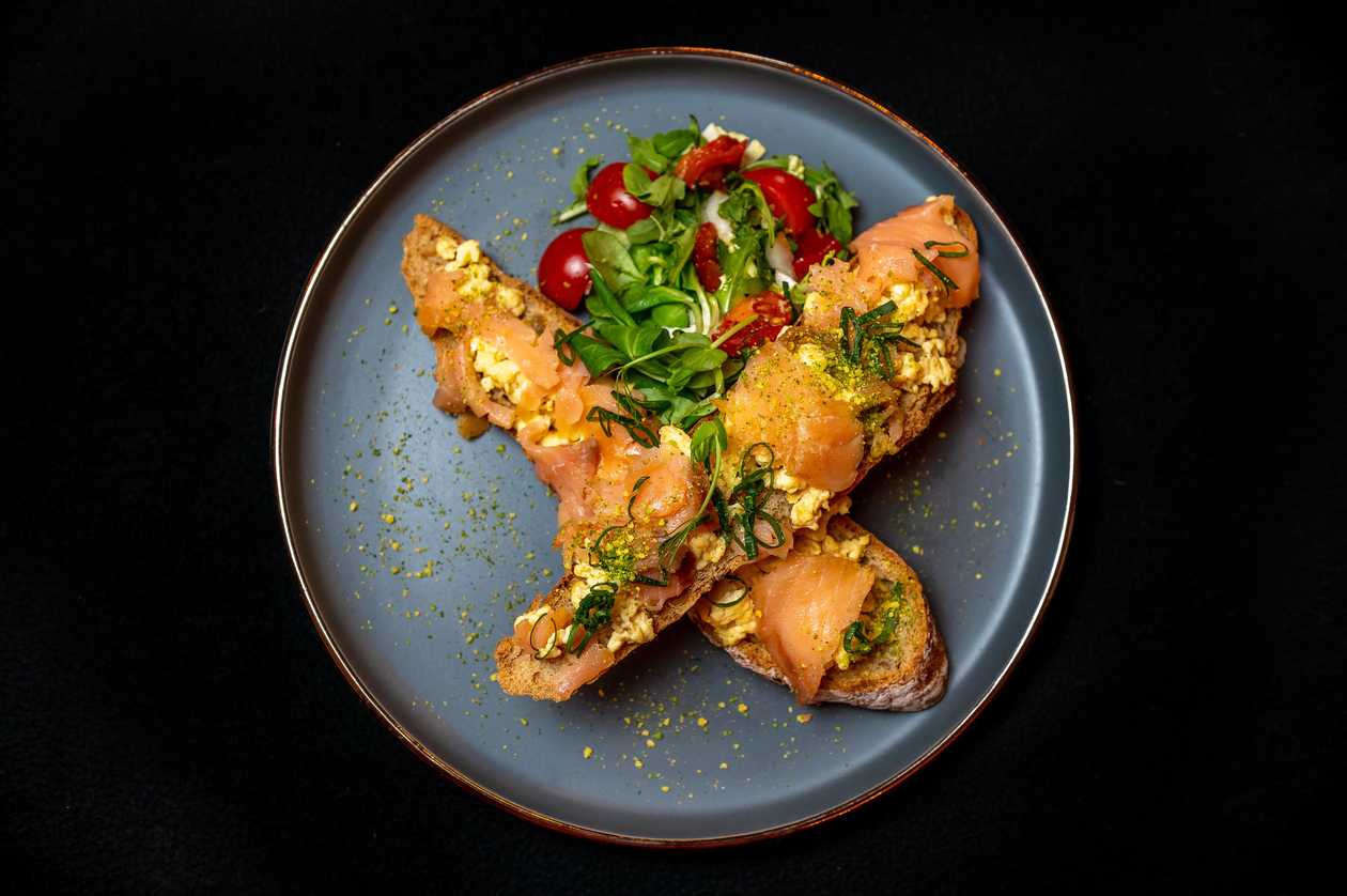 Zion scrambled eggs with salmon