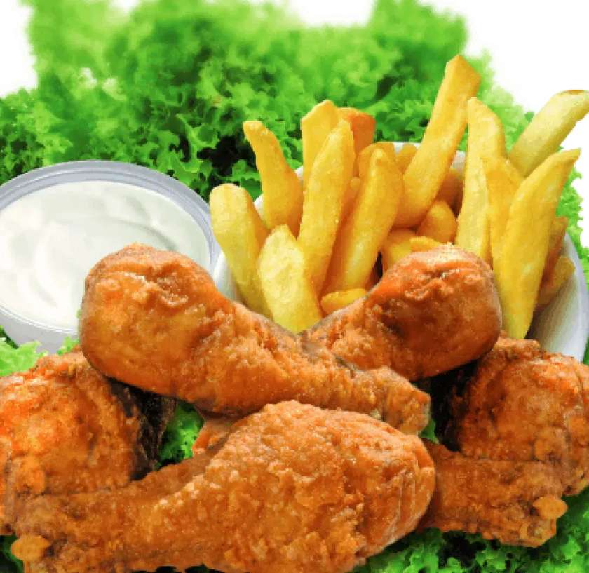 Spicy wings with fries