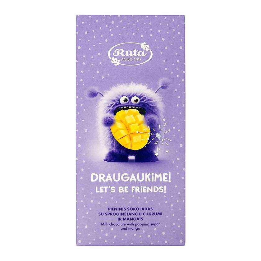 Milk chocolate with exploding sugar and mango "Bumciai". LET'S BE FRIENDS!, 70 g