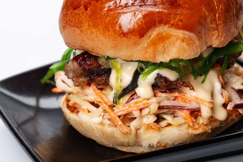 Burger with pork rib meat