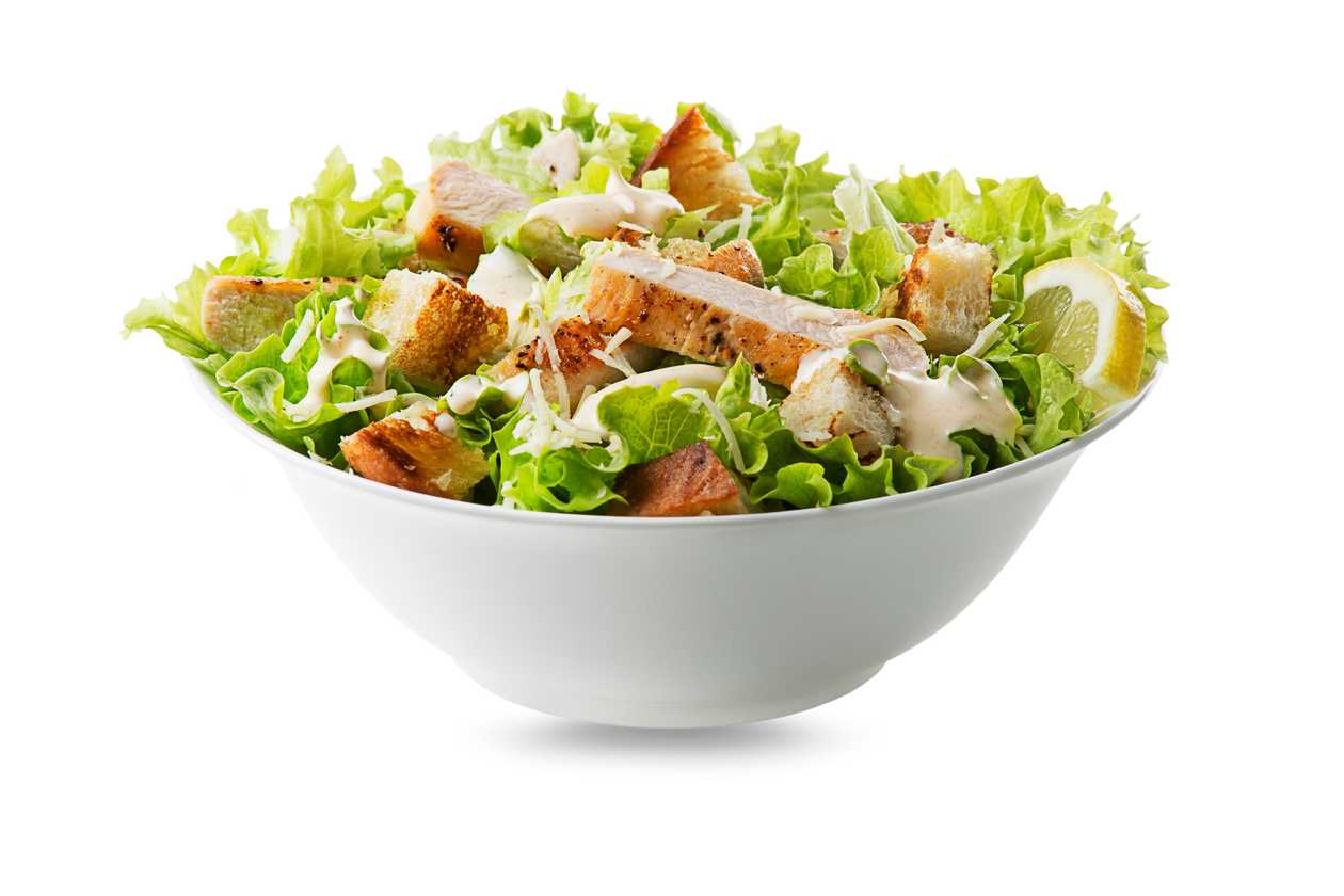 "Caesar" salad with chicken, pancetta, parmesan shavings