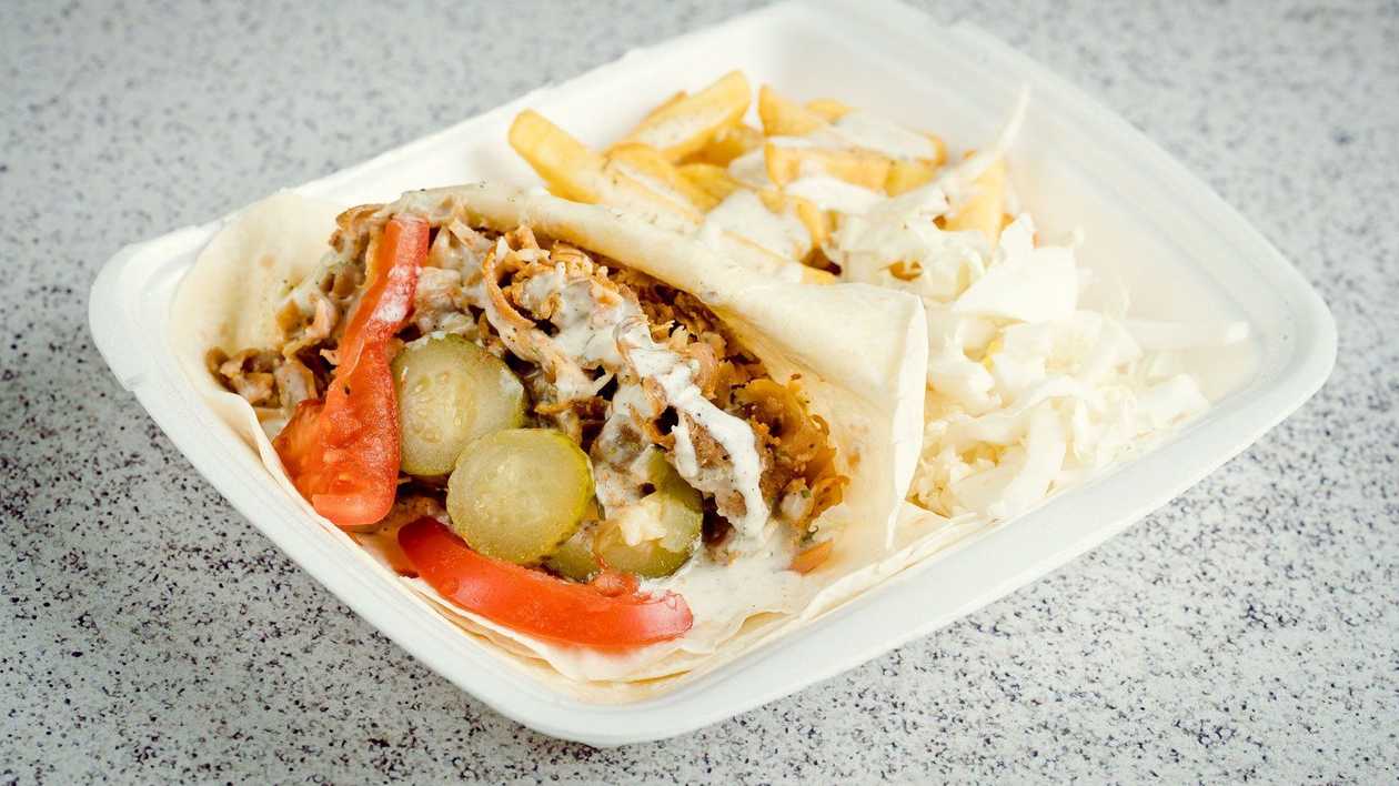 Meat + fries + salad