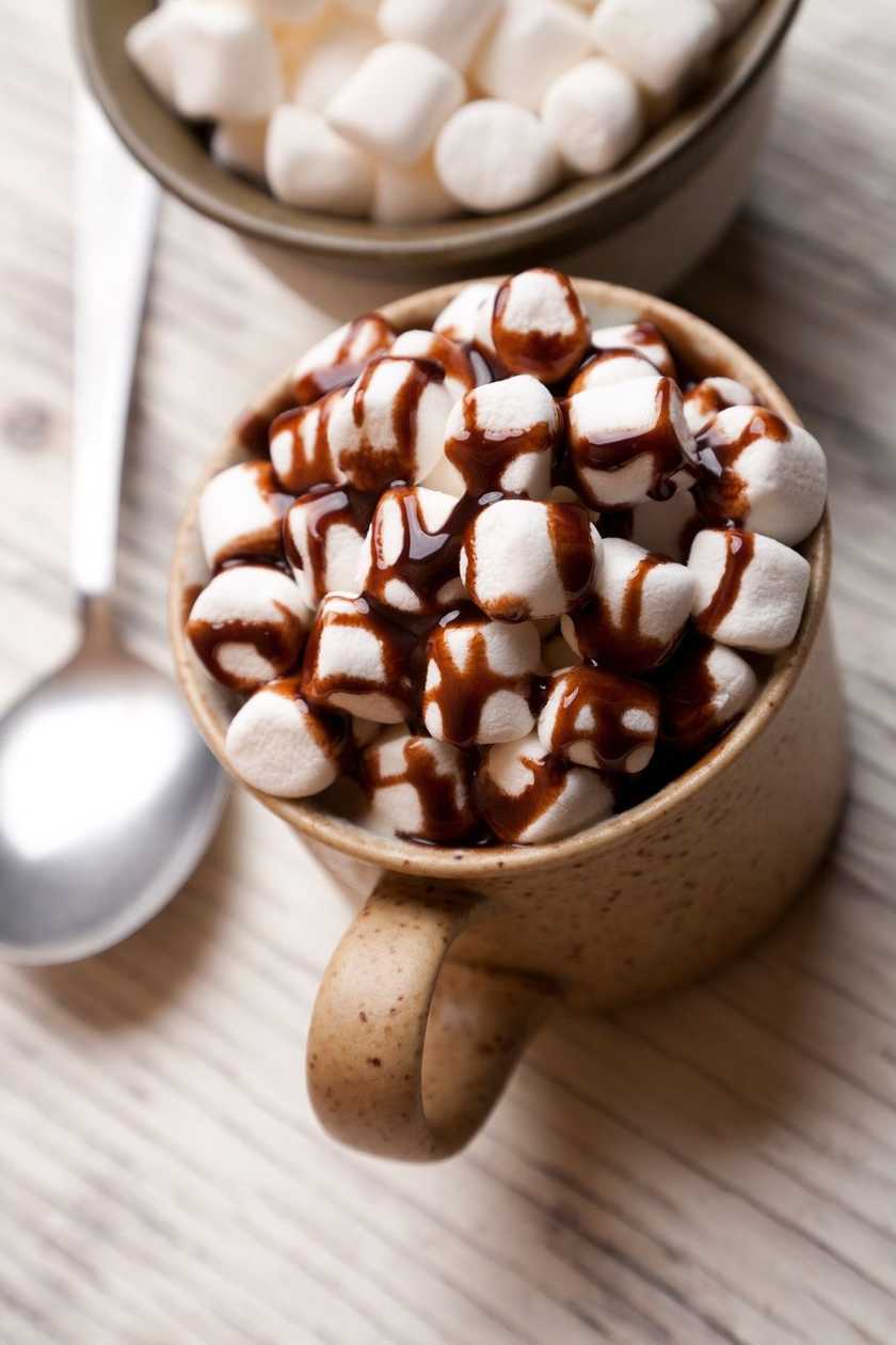 Invincible hot chocolate with topping and marshmallows