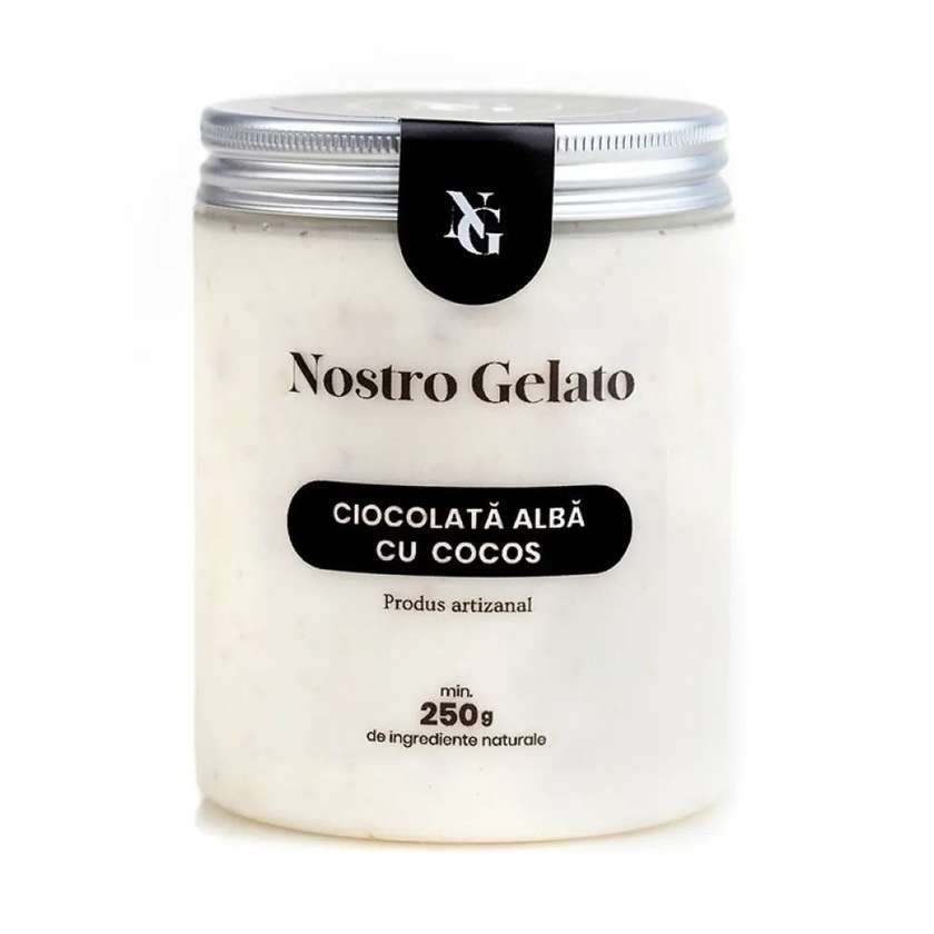 Ice cream with white chocolate, almonds and coconut