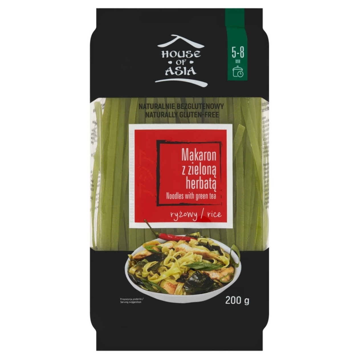 Makaron Ryżowy z Tapioką i Zieloną Herbatą 5mm House of Asia 200g (expires soon)