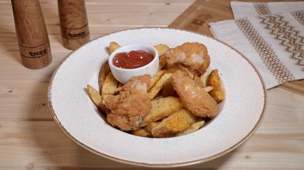 Breaded chicken wings with wedges