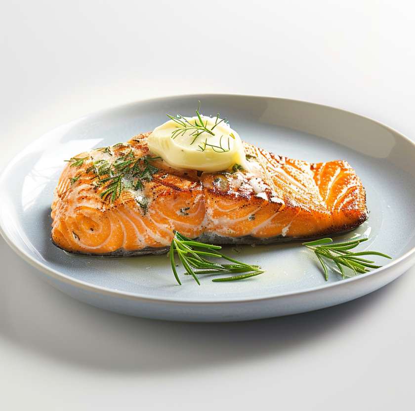 Salmon steak with herb butter