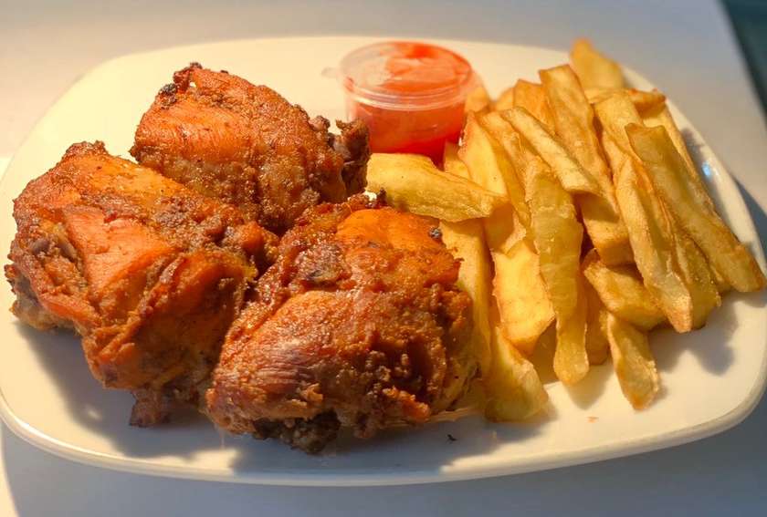 Yam Chips with Fish, Chicken or Chicken Wings