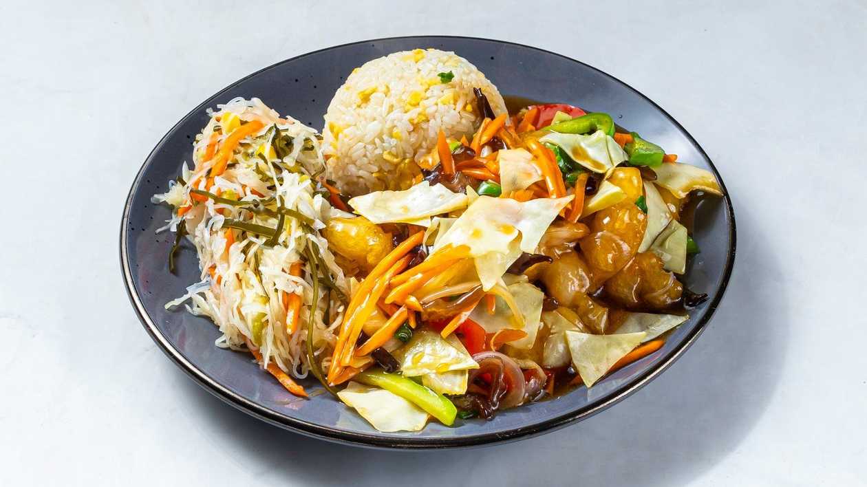 53. Tiger prawns with sweet and sour sauce