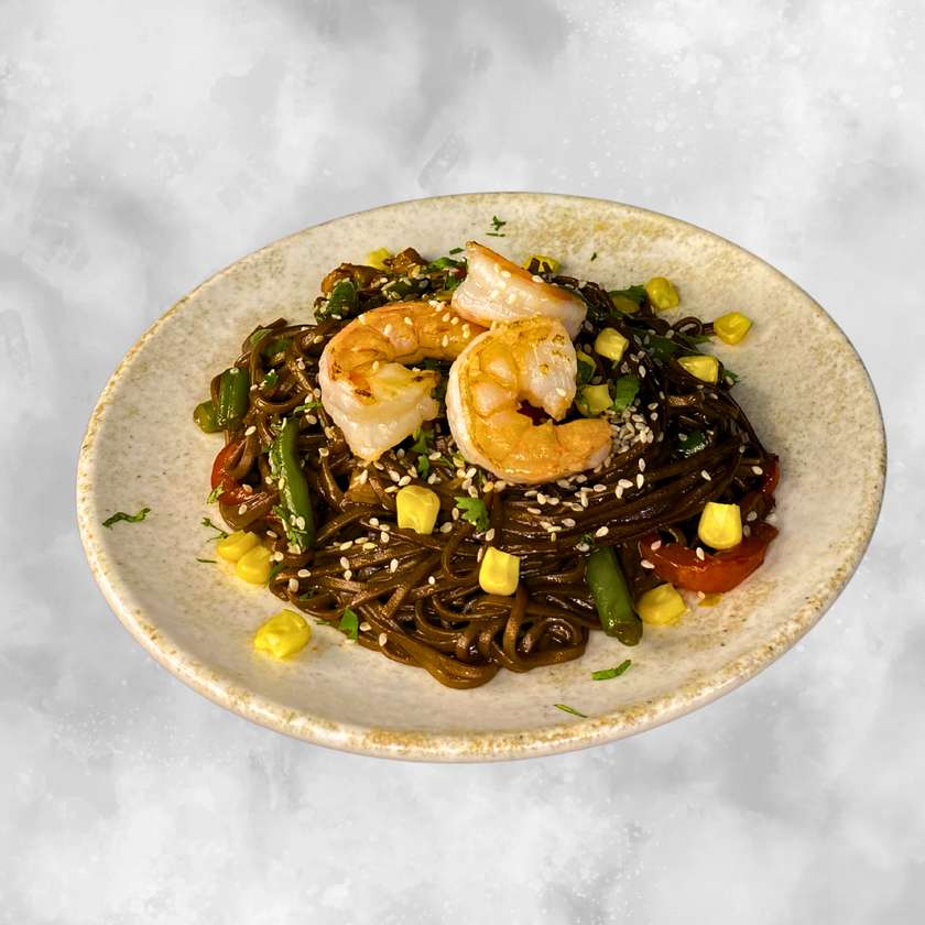Soba with shrimp
