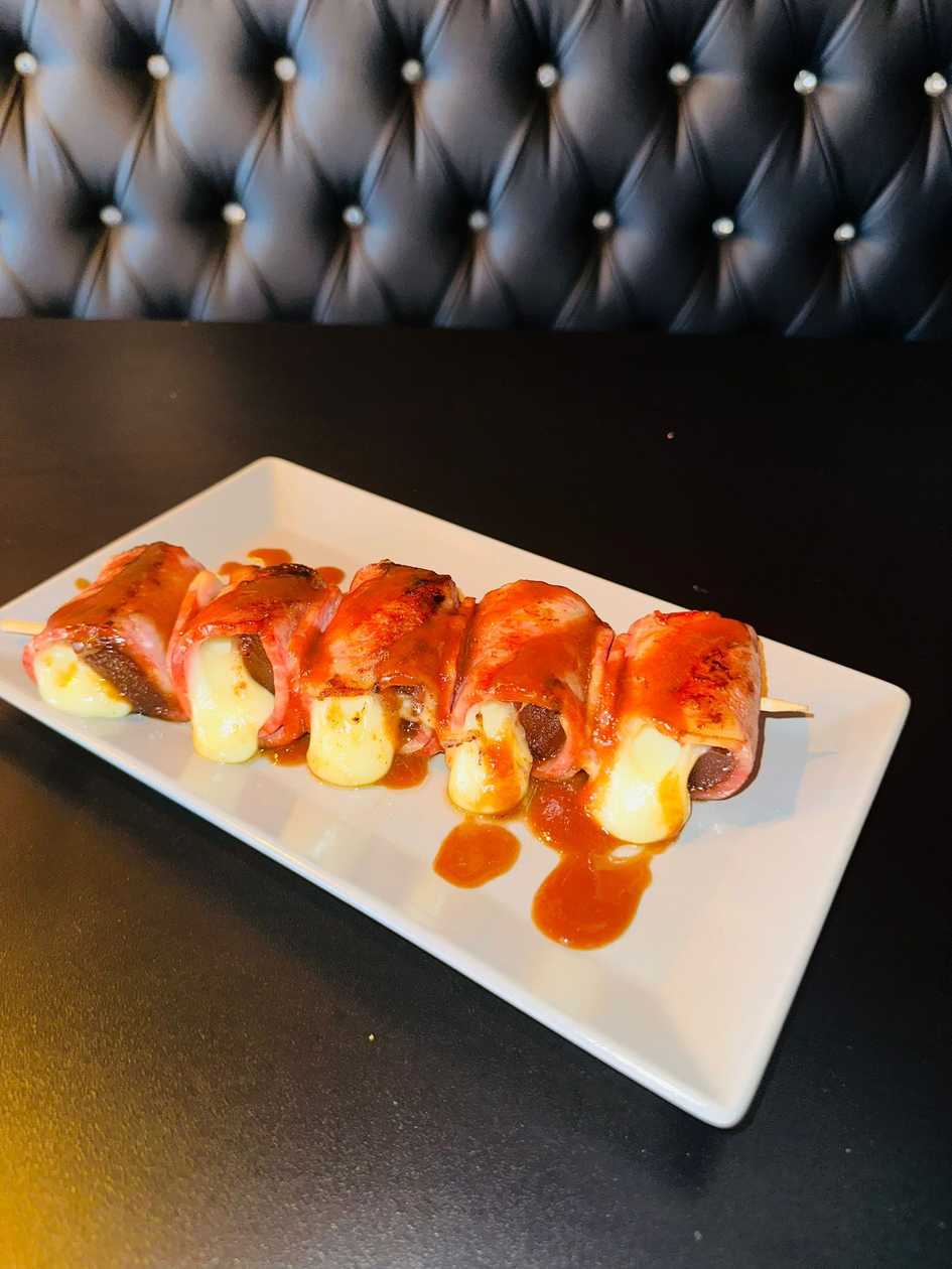 Skewered Cheese, Guava Paste, and Bacon