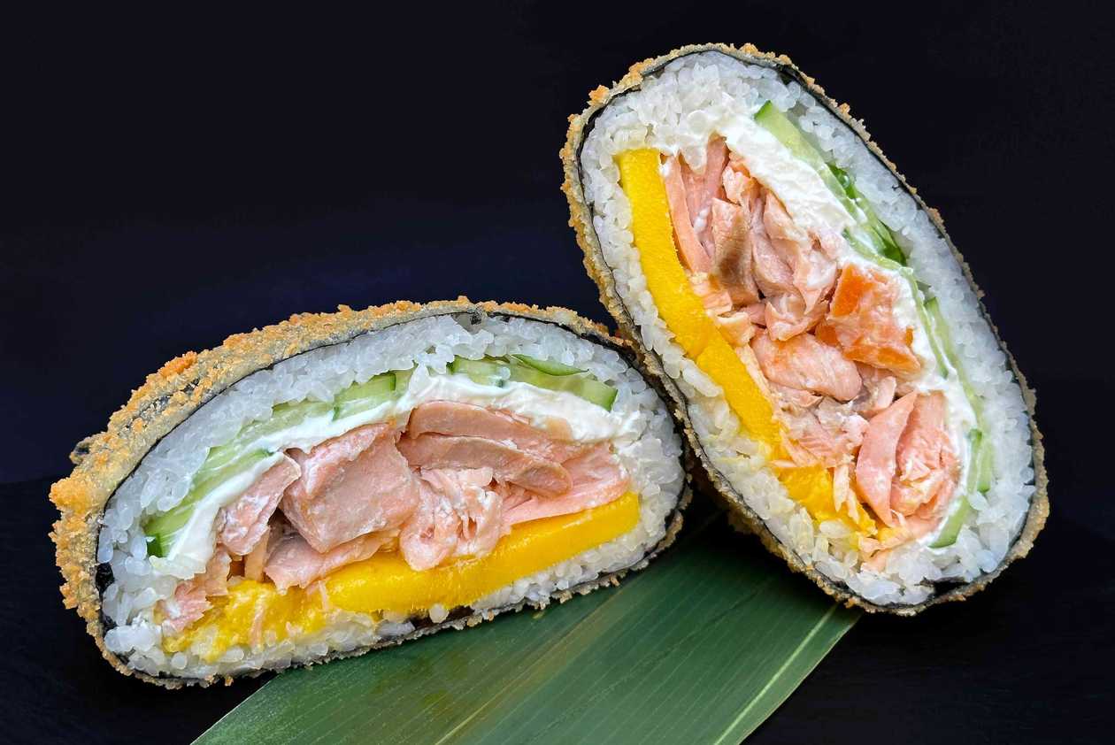 Burger with baked salmon
