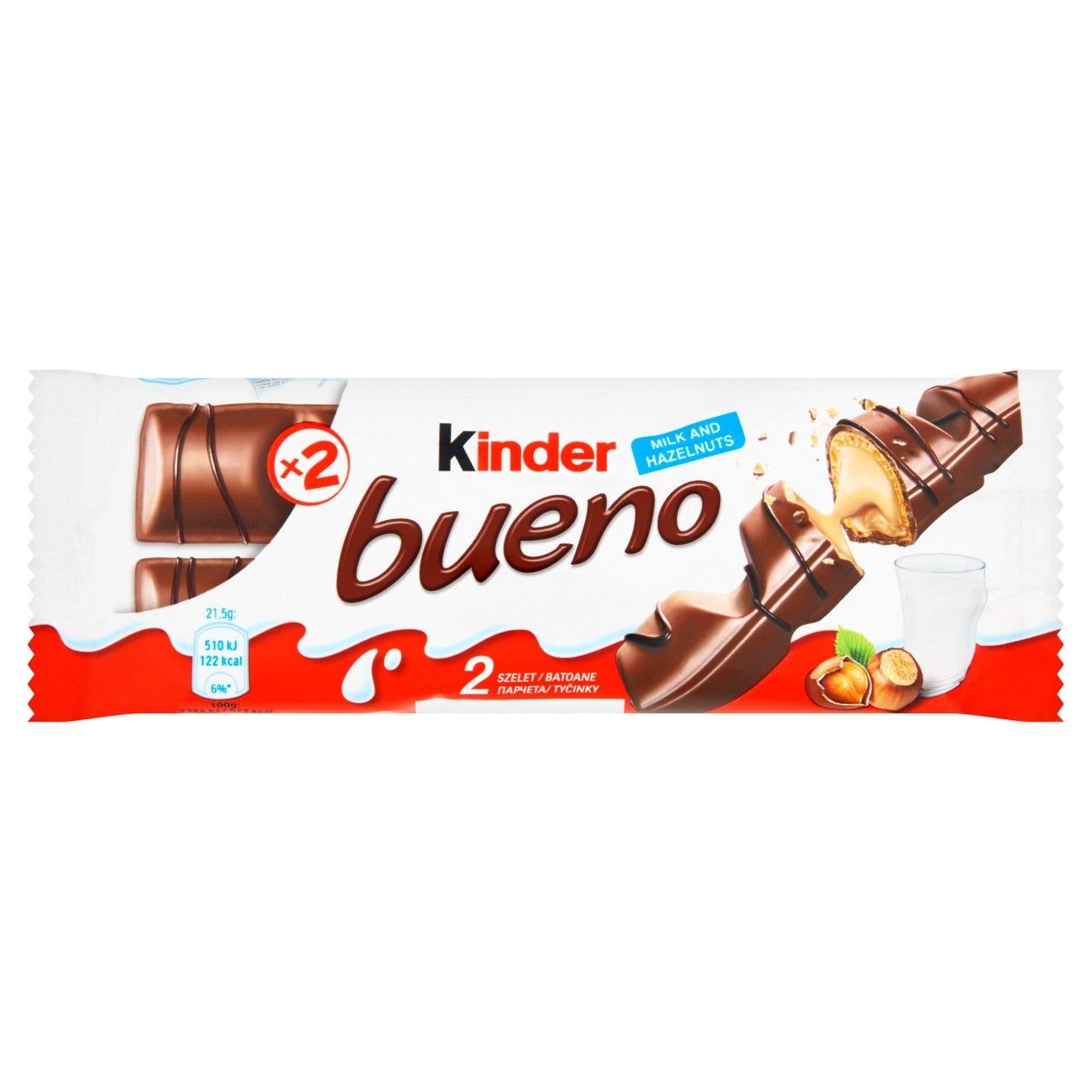 Kinder Bueno Oplatka S Čokoládovou Polevou A mléčnou Lískooříškovou Náplní 2 X 21,5g