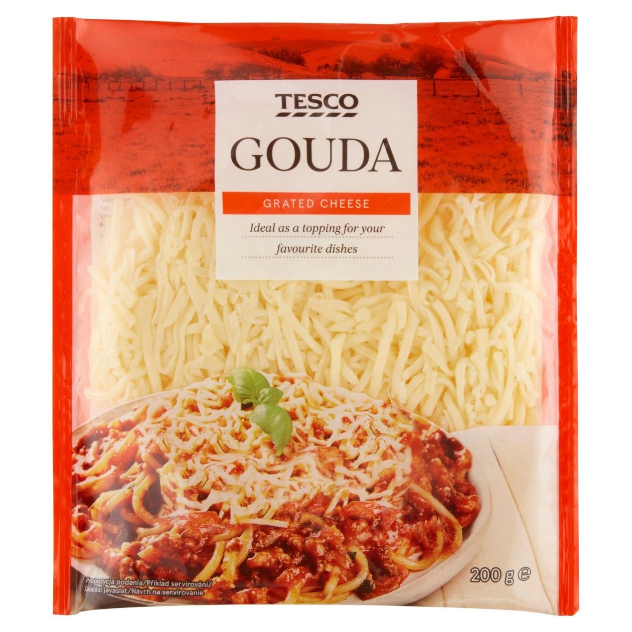 Tesco gouda Polotvrdý Zrající Plnotučný Sýr Strouhaný 200g
