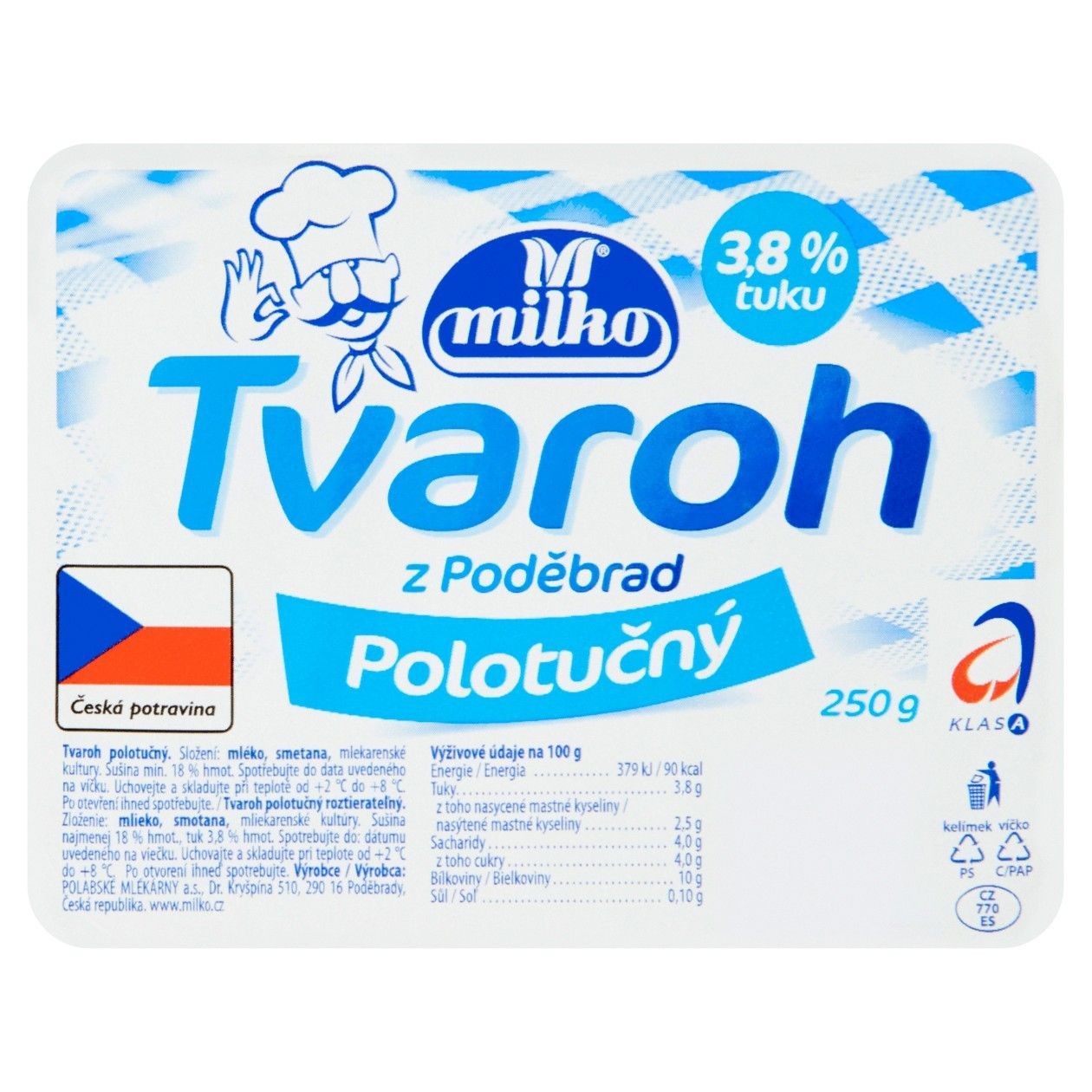 Milko Tvaroh Z Poděbrad Polotučný 250g
