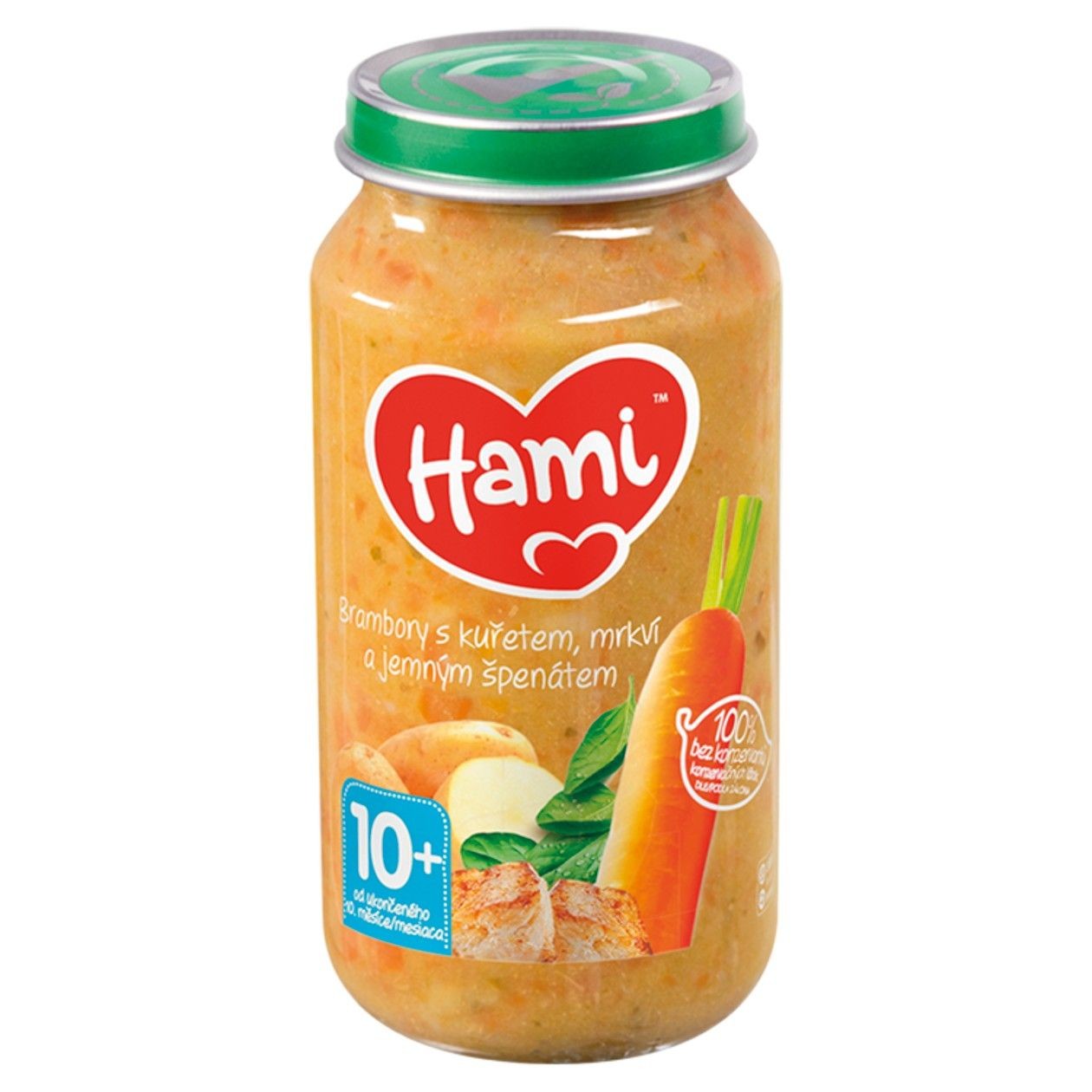 Hami Masozeleninový Příkrm Brambory S Kuřetem, Mrkví A Jemným Špenátem Od Uk. 10. Měsíce 250g