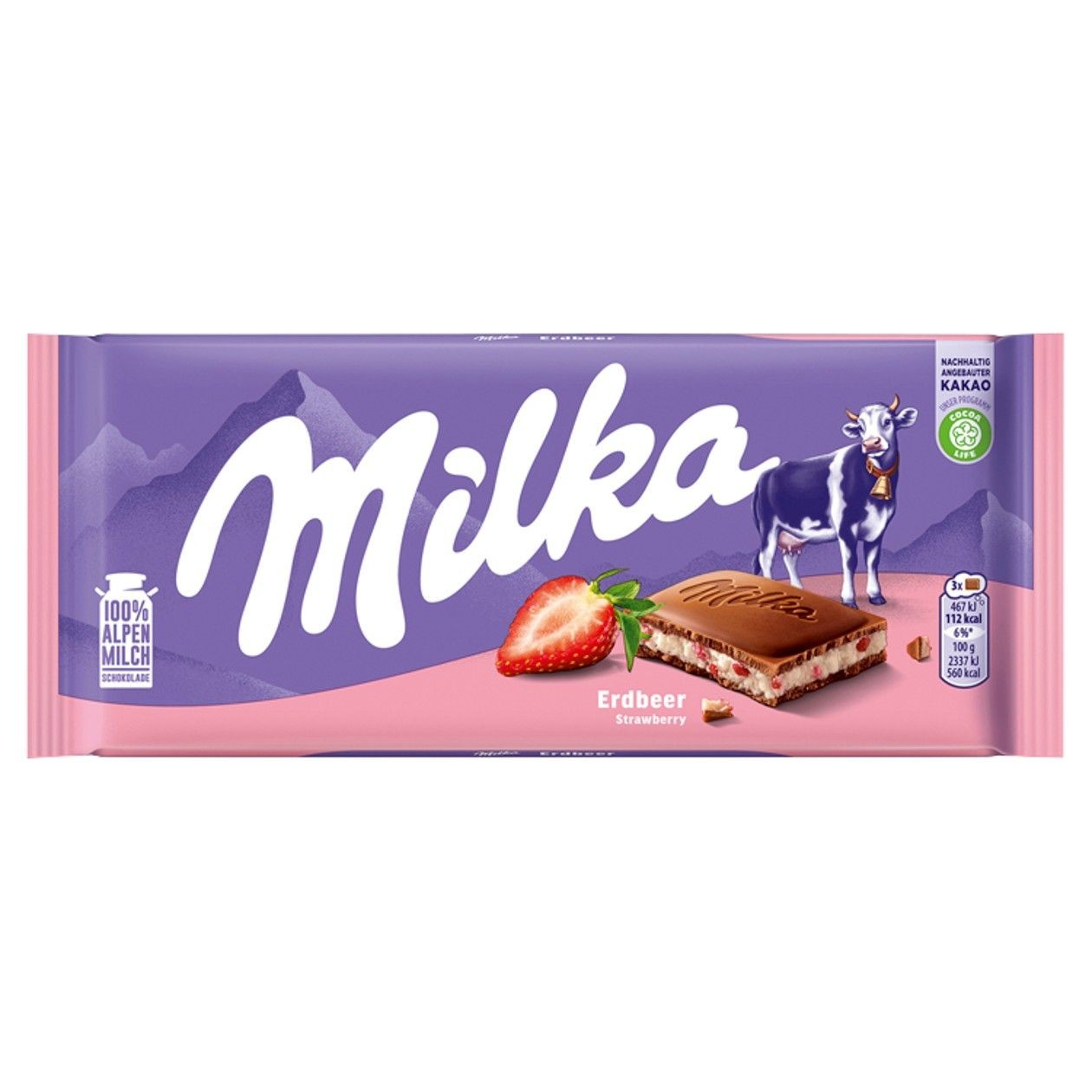 Milka Alpine Milk Chocolate with Strawberry Flavoured Cream Filling 100g