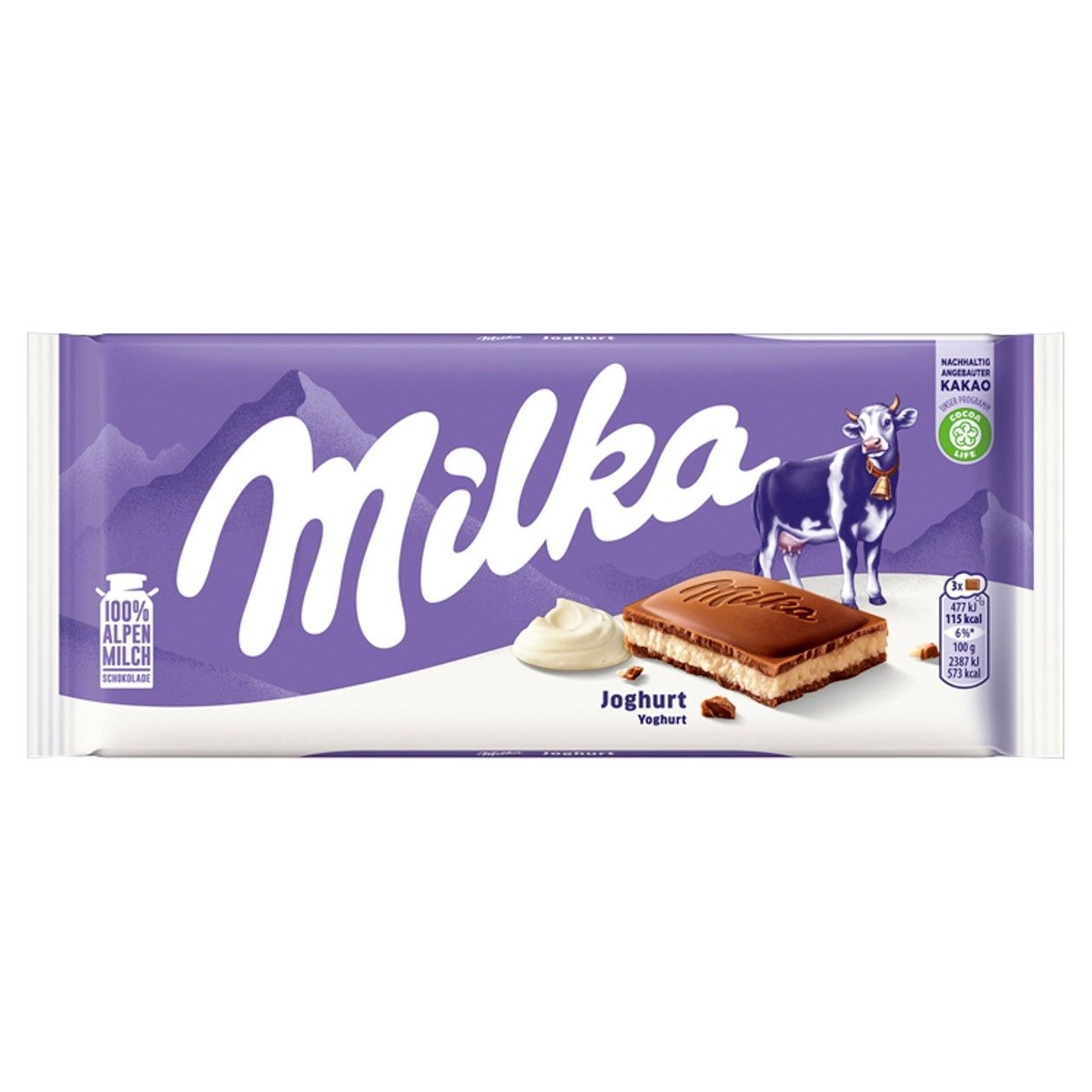 Milka mléčná čokoláda z alpského mléka s jogurtovou náplní 100g