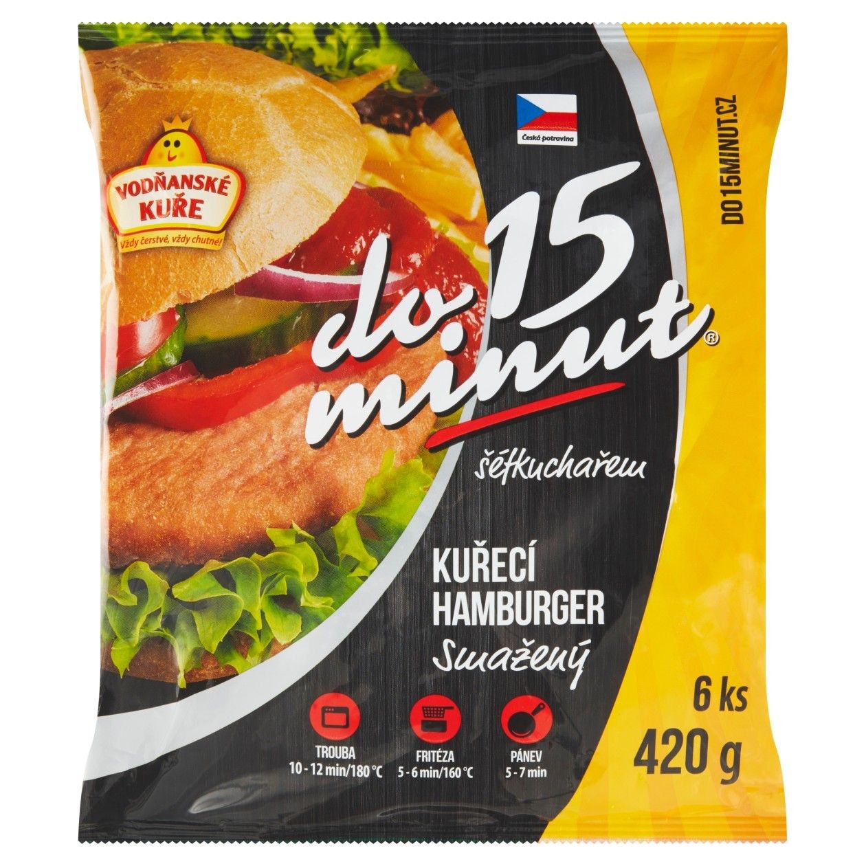 Vodňanské Kuře Do 15 Minut Kuřecí Hamburger Smažený 6 Ks 420g