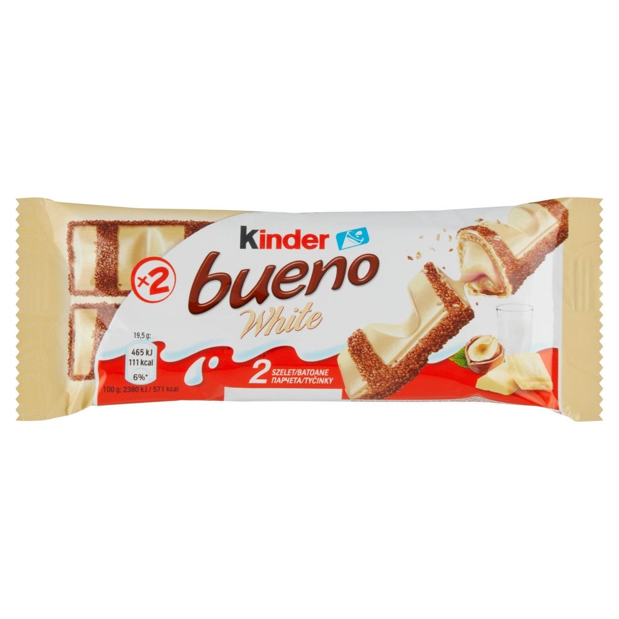 Kinder Bueno White Oplatka S mléčnou A Lískooříškovou Náplní V Polevě Z Bílé Čokolády 2 Ks 39g