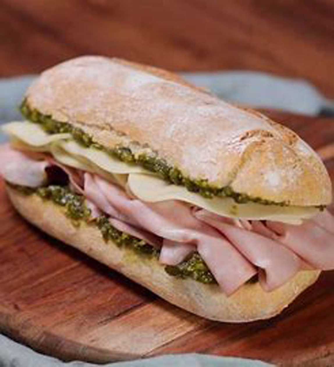 Mortadella Panini with Pistachios, Mozzarella and Pesto