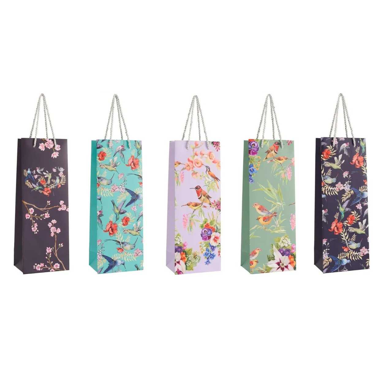 Wine bottle gift bag with flowers and birds