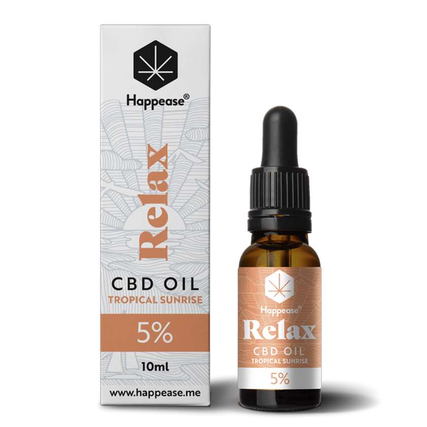 Happease Relax CBD Oil Tropical Sunrise, 5% CBD, 500mg, 10ml