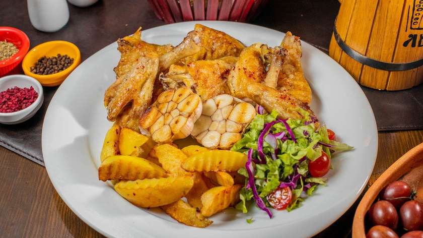 Village Chicken Tabaka with Potatoes