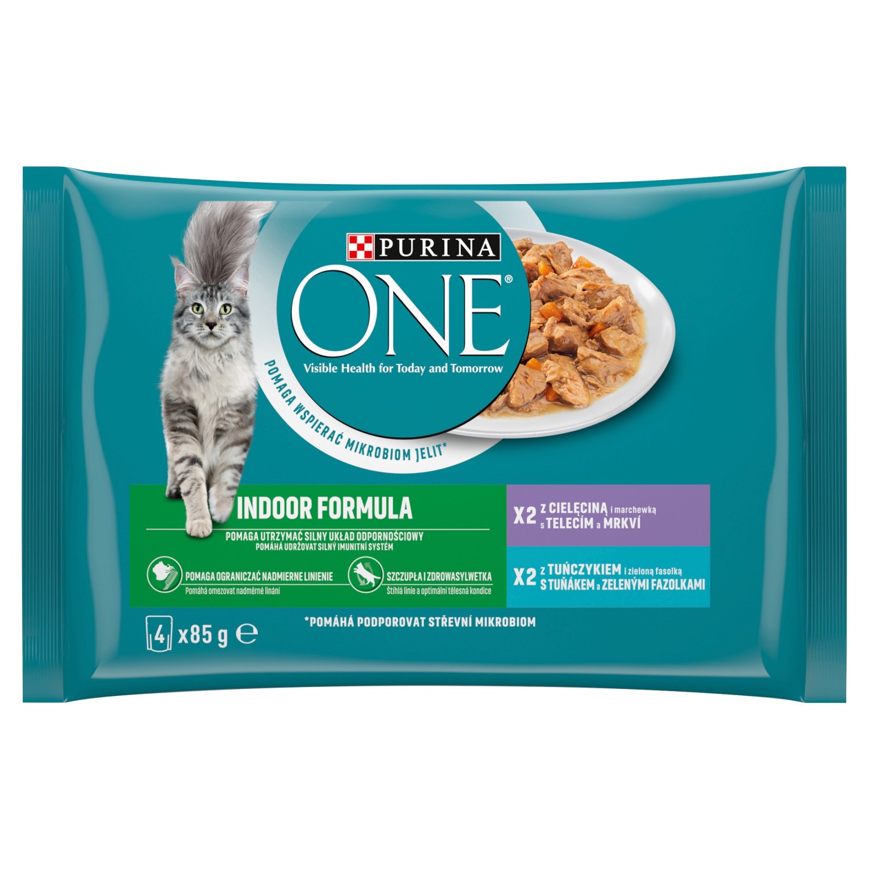 Purina One Indoor Pockets With Tuna And green Beans, With Veal And Carrots In Juice 4 X 85g