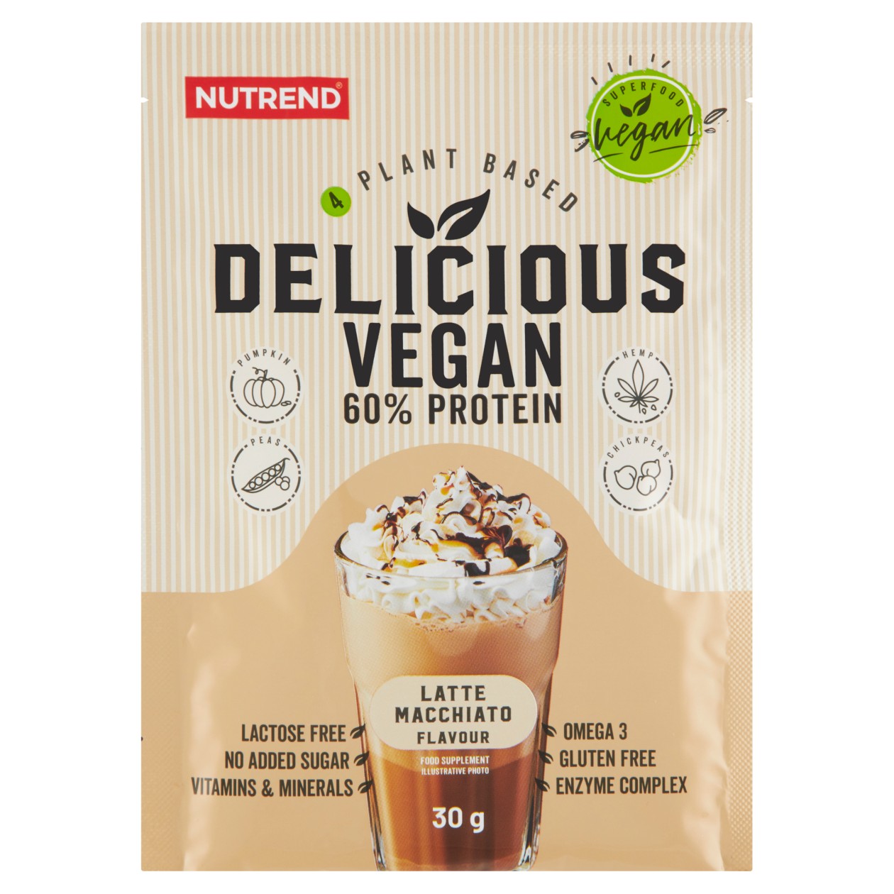Nutrend Delicious Vegan Protein Příchuť Latte Macchiato 30g