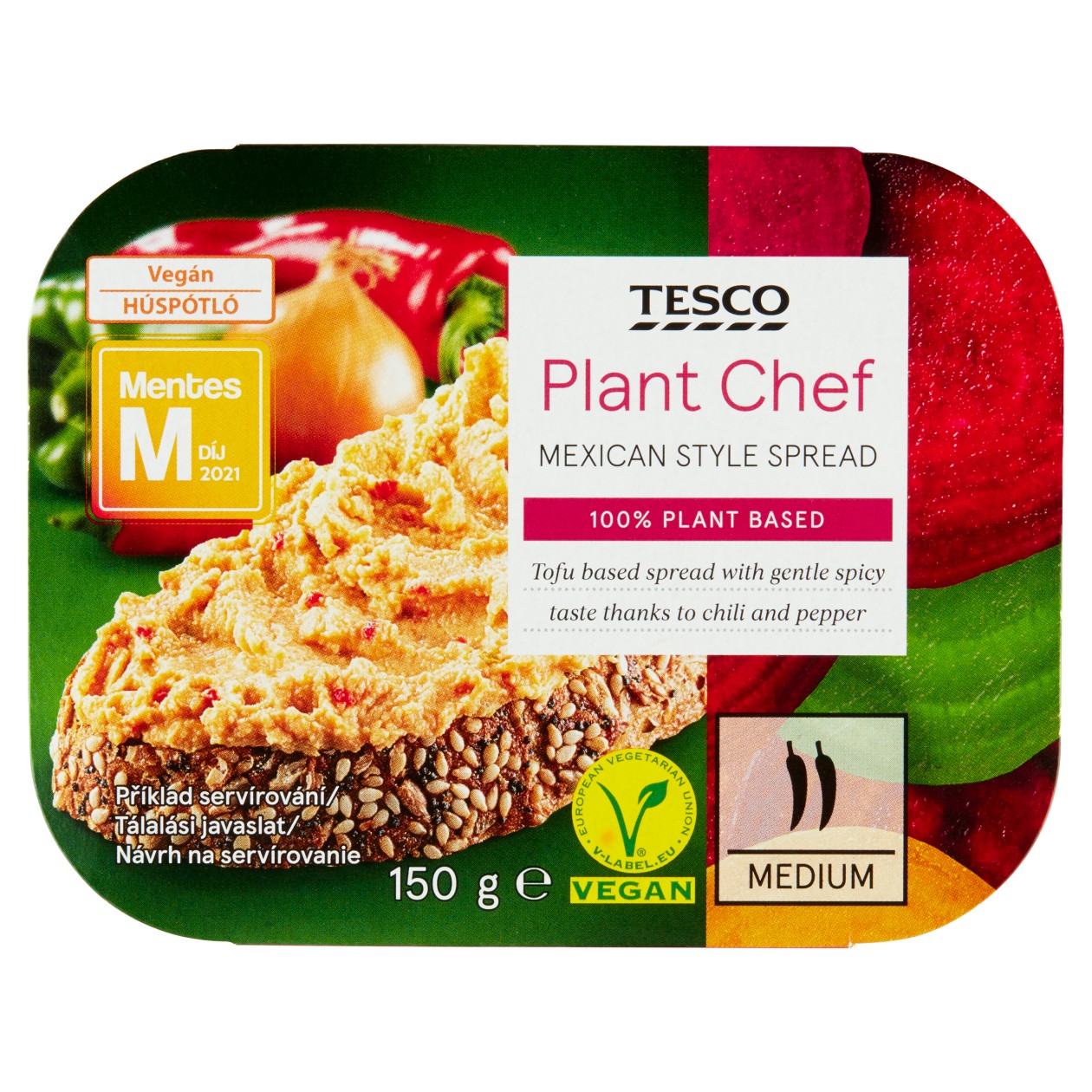 Tesco Plant Chef Rostlinná Pomazánka Z Tofu S Vločkami Z Červené A Zelené Papriky A Chilli 150g