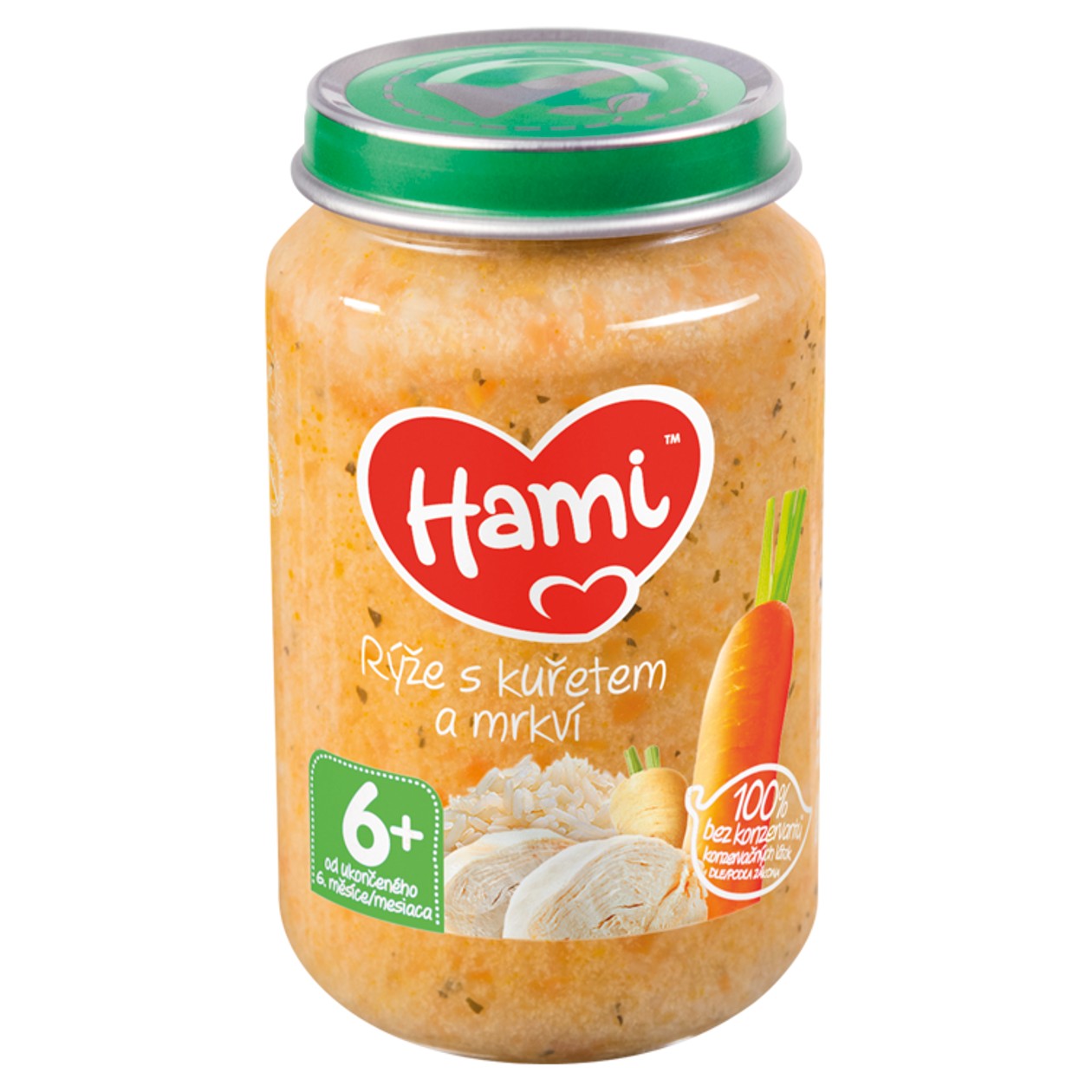 Hami Masozeleninový Příkrm Rýže S Kuřetem A Mrkví Od Uk. 6. Měsíce 200g