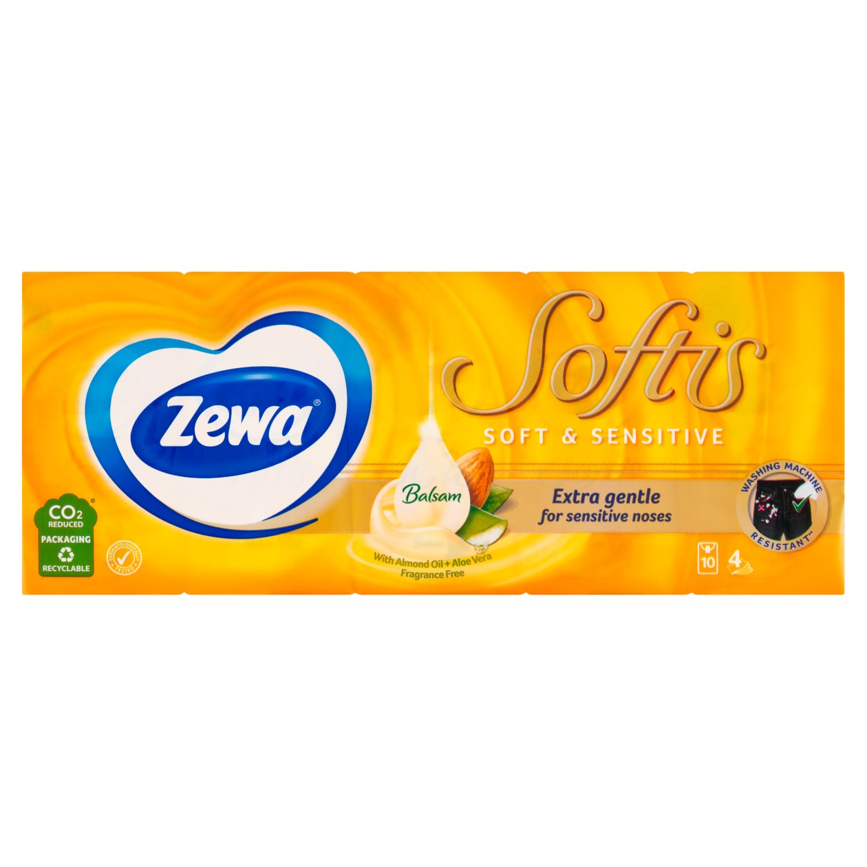 Zewa Softis Soft & Sensitive Papírové Kapesníčky 4-Vrstvé 10 X 9 Ks
