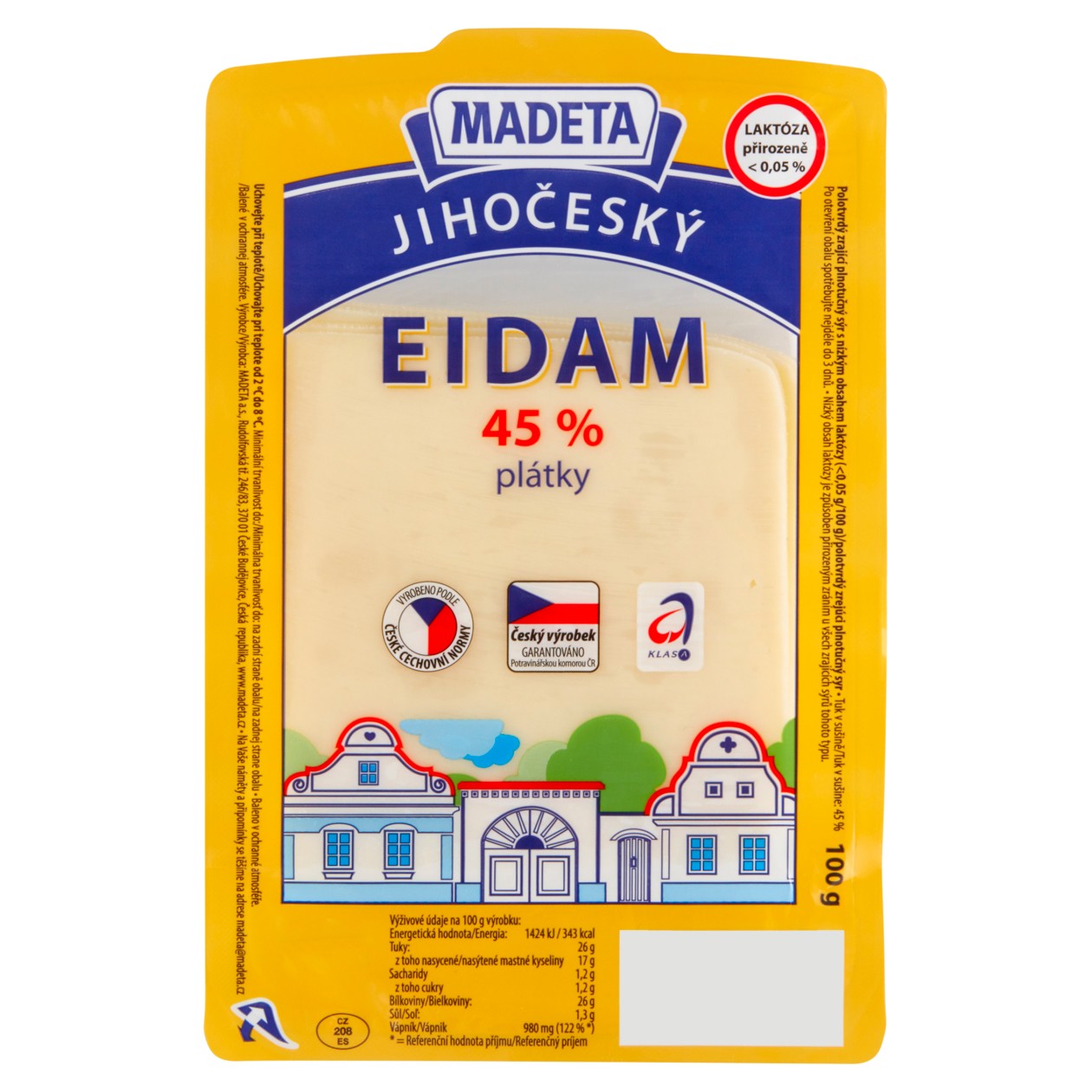 Madeta Jihočeský Eidam 45% Plátky 100g
