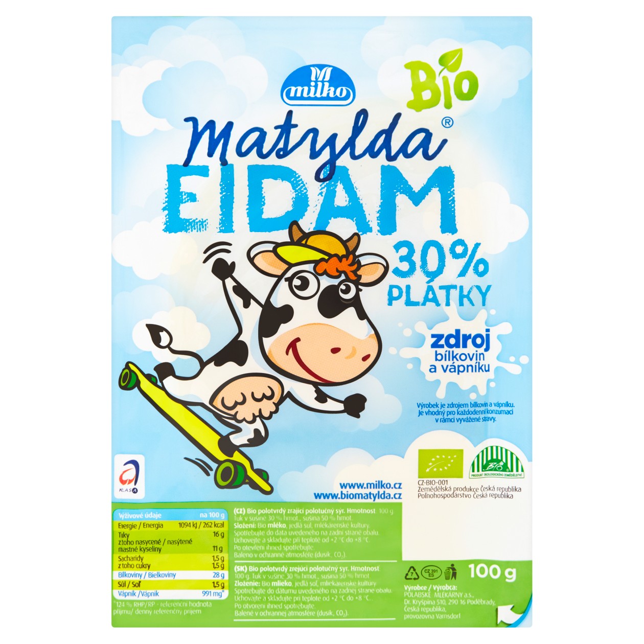 Milko Matylda Bio Eidam 30% Plátky 100g