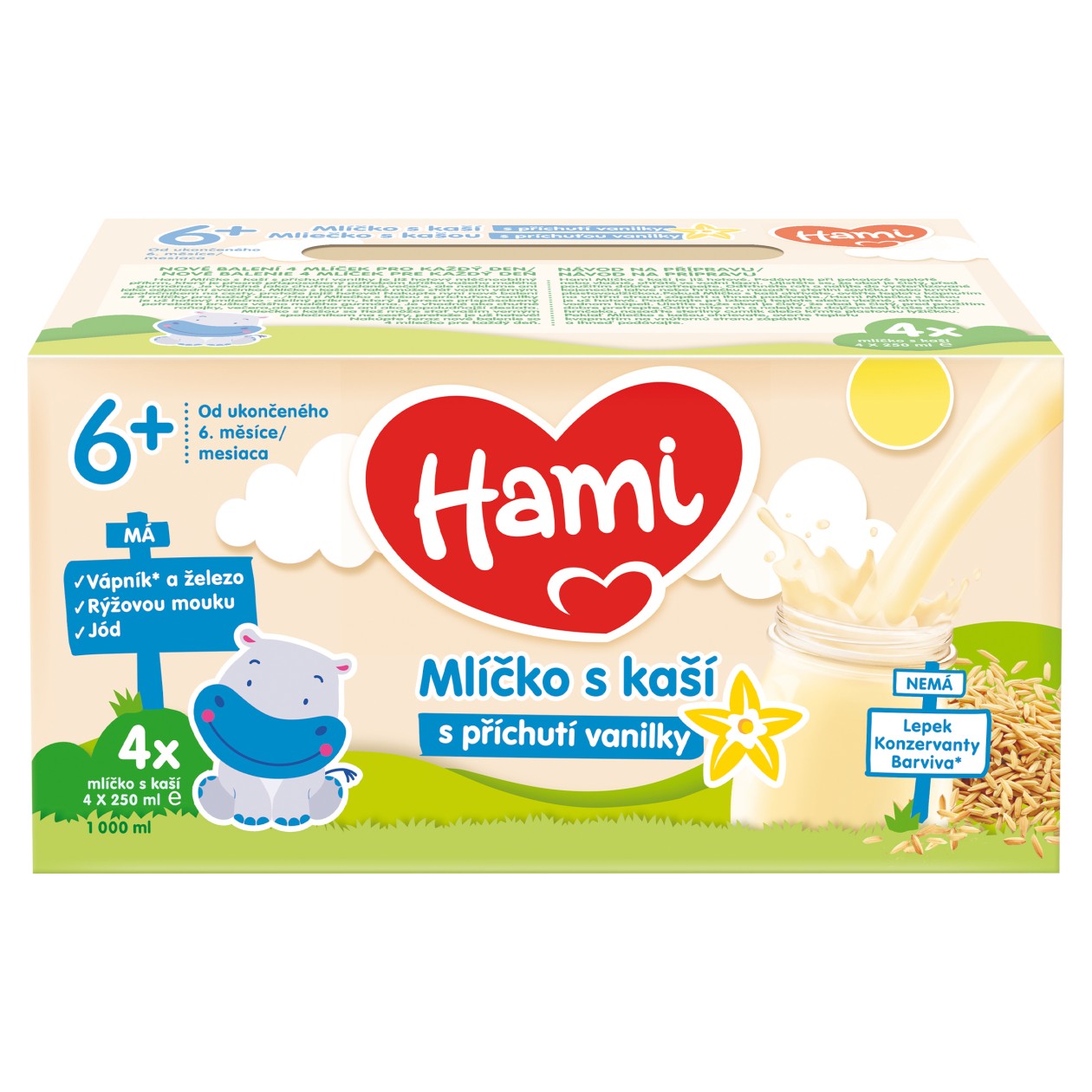 Hami mlíčko S Kaší S Příchutí Vanilky Od Ukončeného 6. Měsíce 4 X 250Ml (1000Ml)