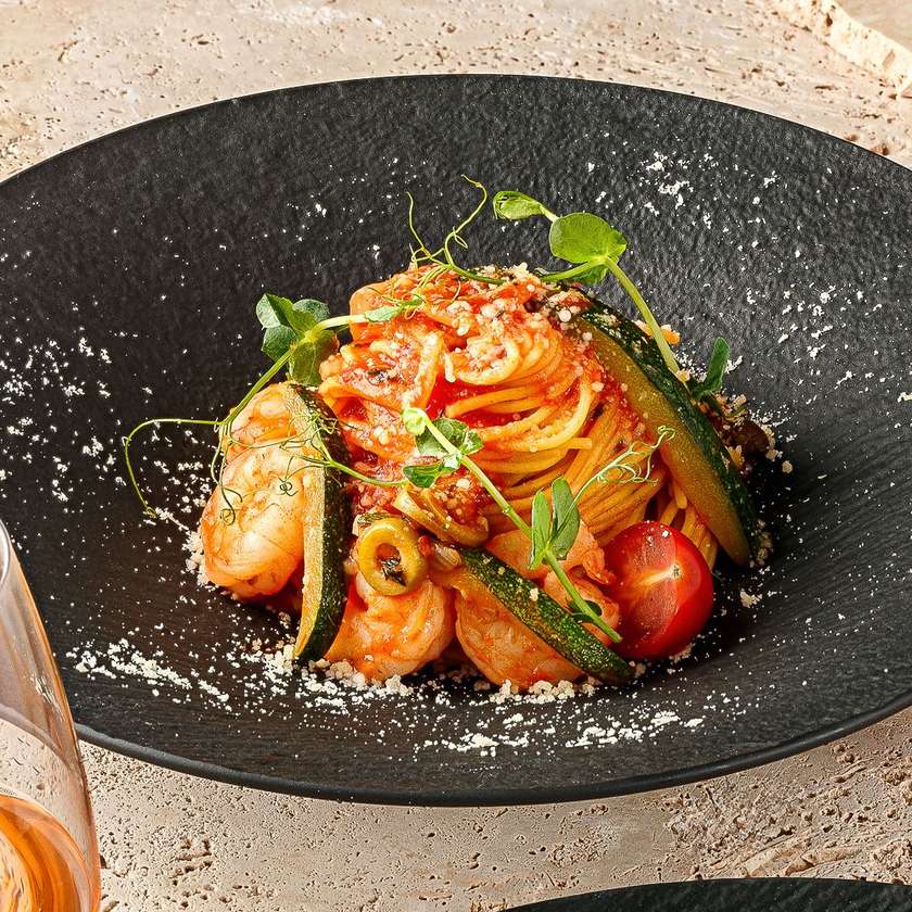 Paste con gamberi e zucchini