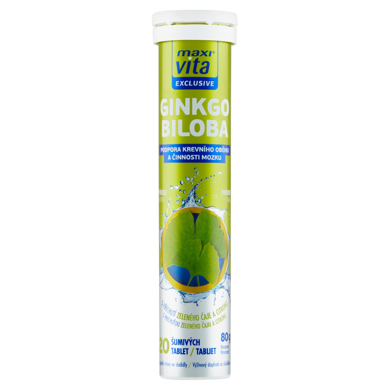 Maxi Vita Exclusive ginkgo Biloba S Příchutí Zeleného Čaje A Citronu 20 Šumivých Tablet 80g