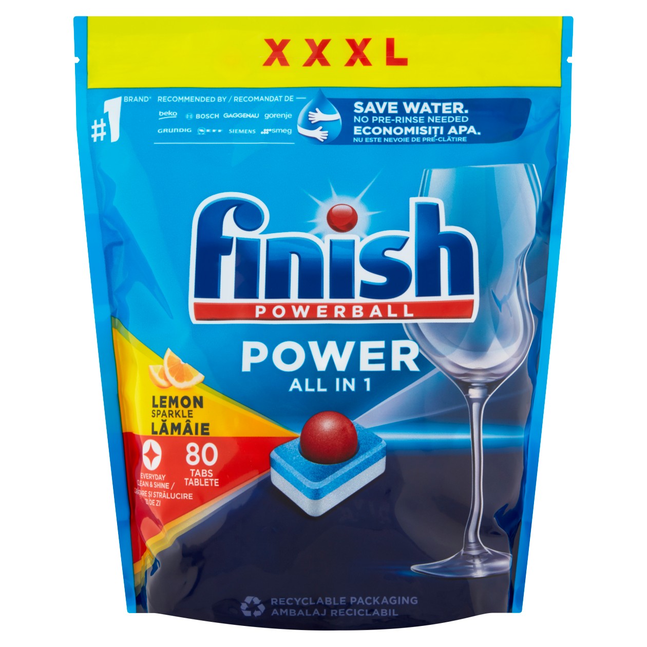 Finish Powerball Power All In 1 Lemon Sparkle Tablety Do Myčky Nádobí 80 Ks 1280g