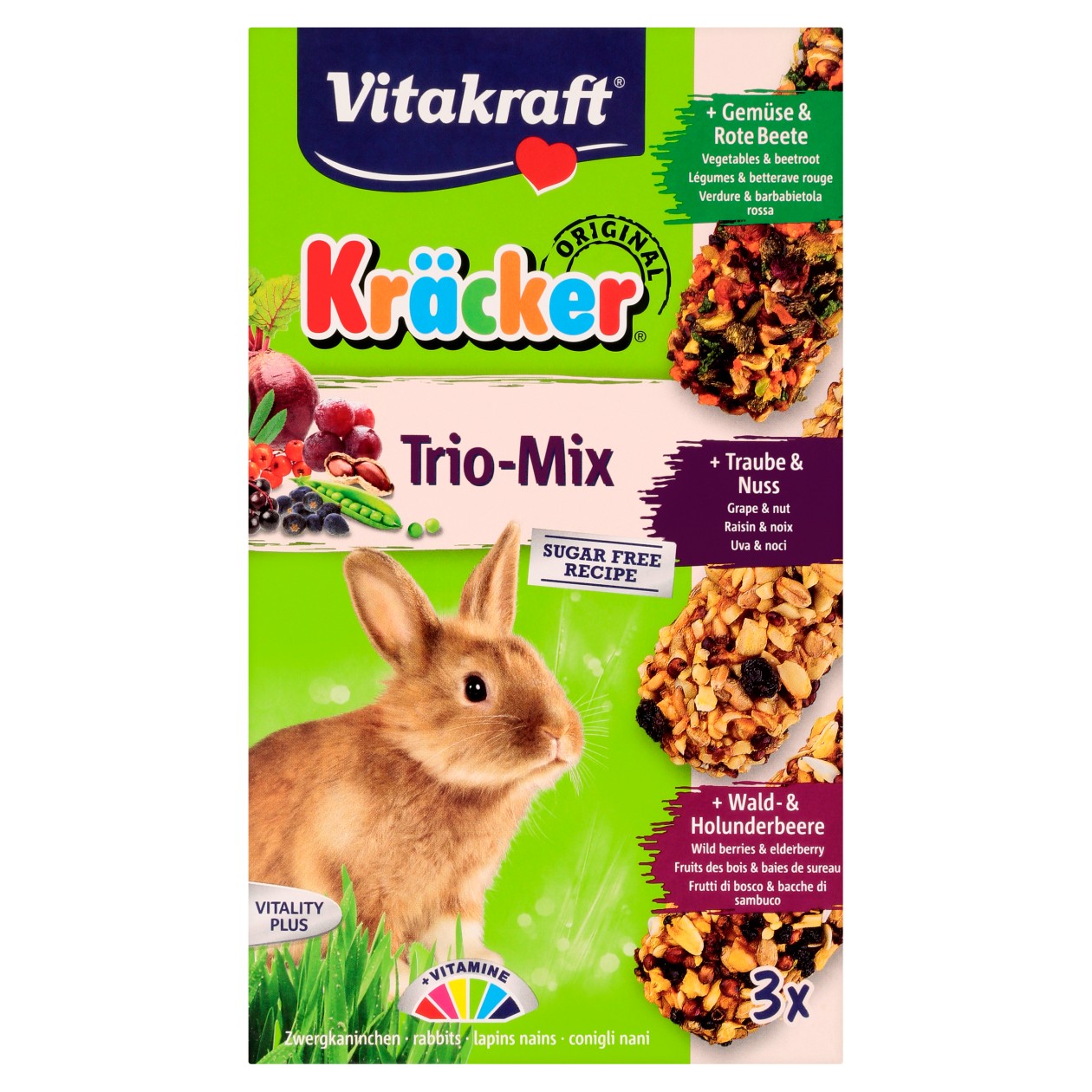 Vitakraft Kräcker Trio-Mix Králik - Zelenina & Ořech & Lesní Plody 3 X 56g