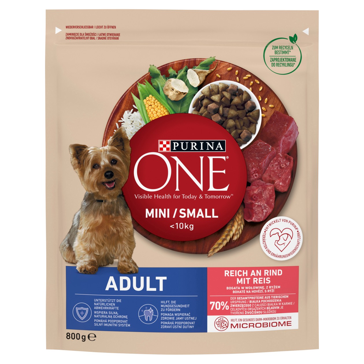Purina One Mini/Small < 10Kg Adult Rich In Beef, With Rice 800g