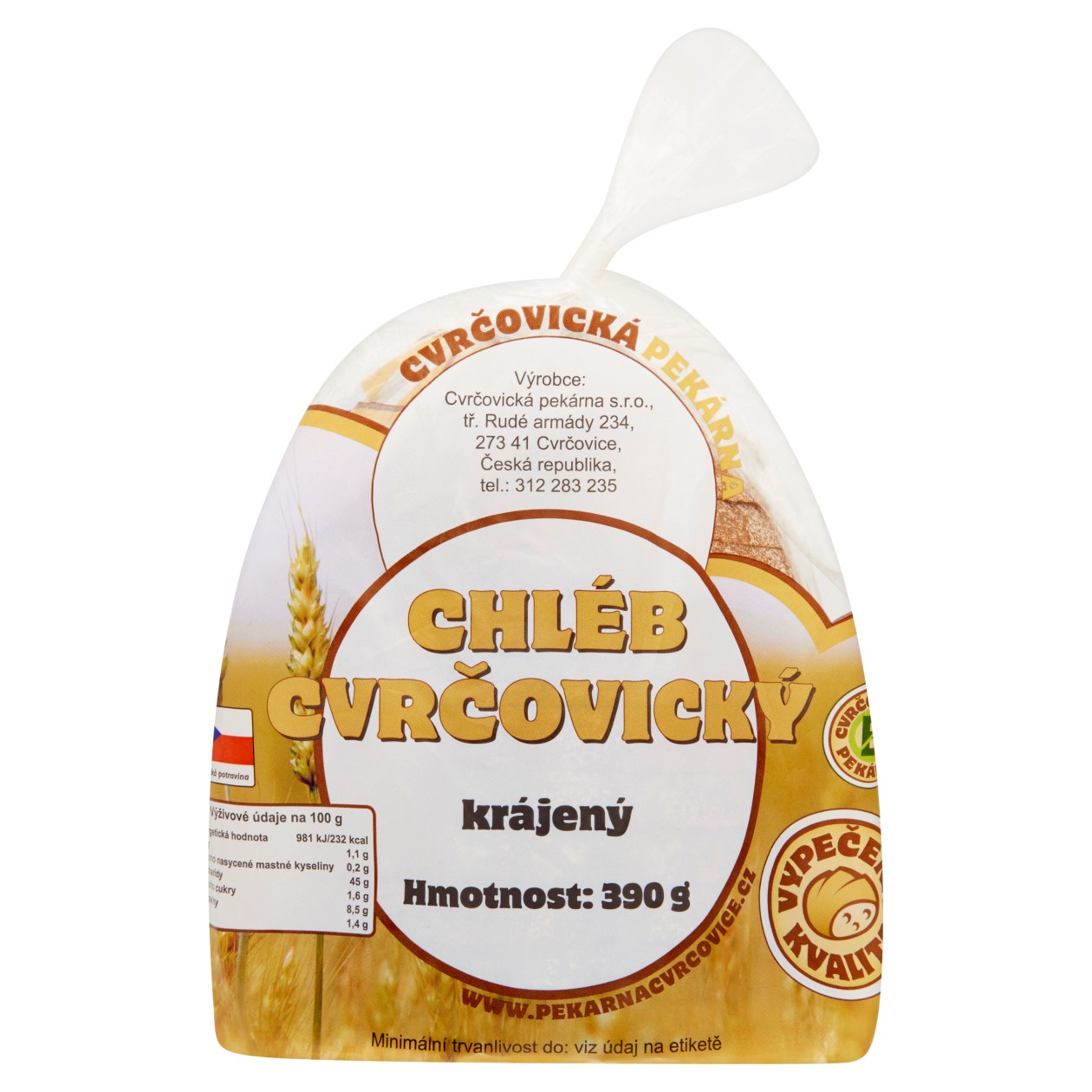 Cvrčovická Pekárna Chléb Cvrčovický Krájený 390g