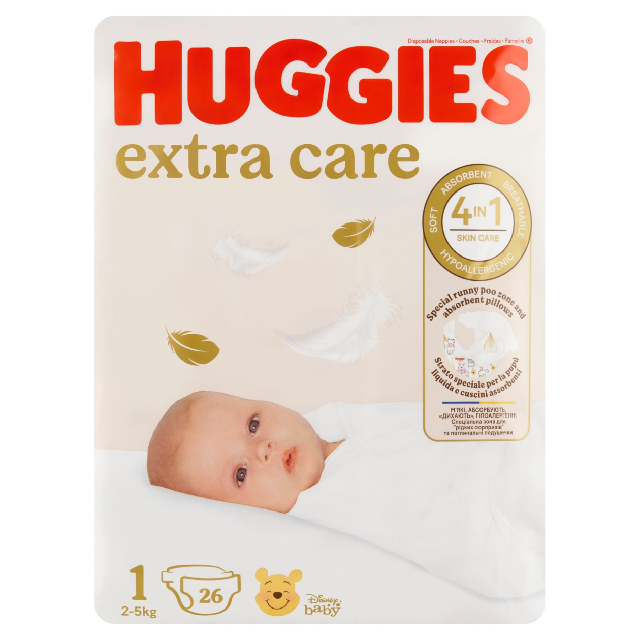 Huggies Extra Care Plenky Velikost 1 Pro Děti 2-5Kg 26 Ks